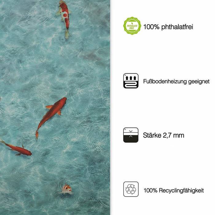 FLOORDIREKT 3D CV-Belag Koi - Extra abriebfester & pflegeleichter PVC-Bodenbelag 200 x 100 cm