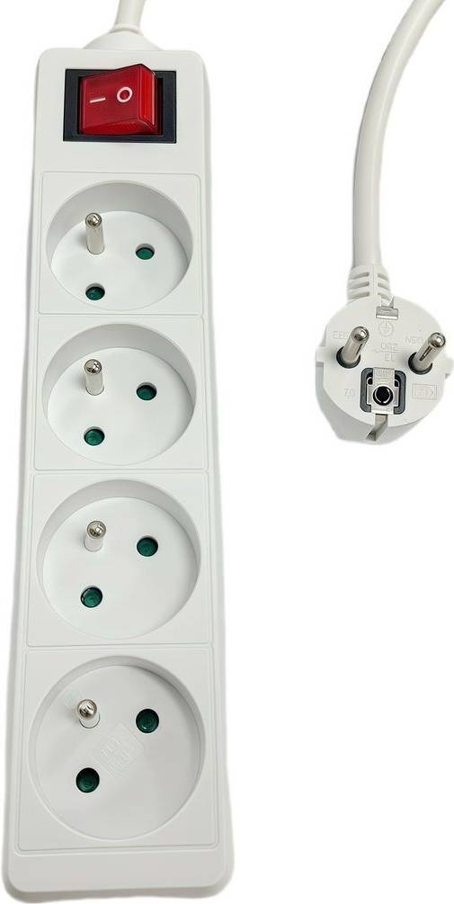 MicroConnect 4-way Power Strip on/off switch FR Type E White