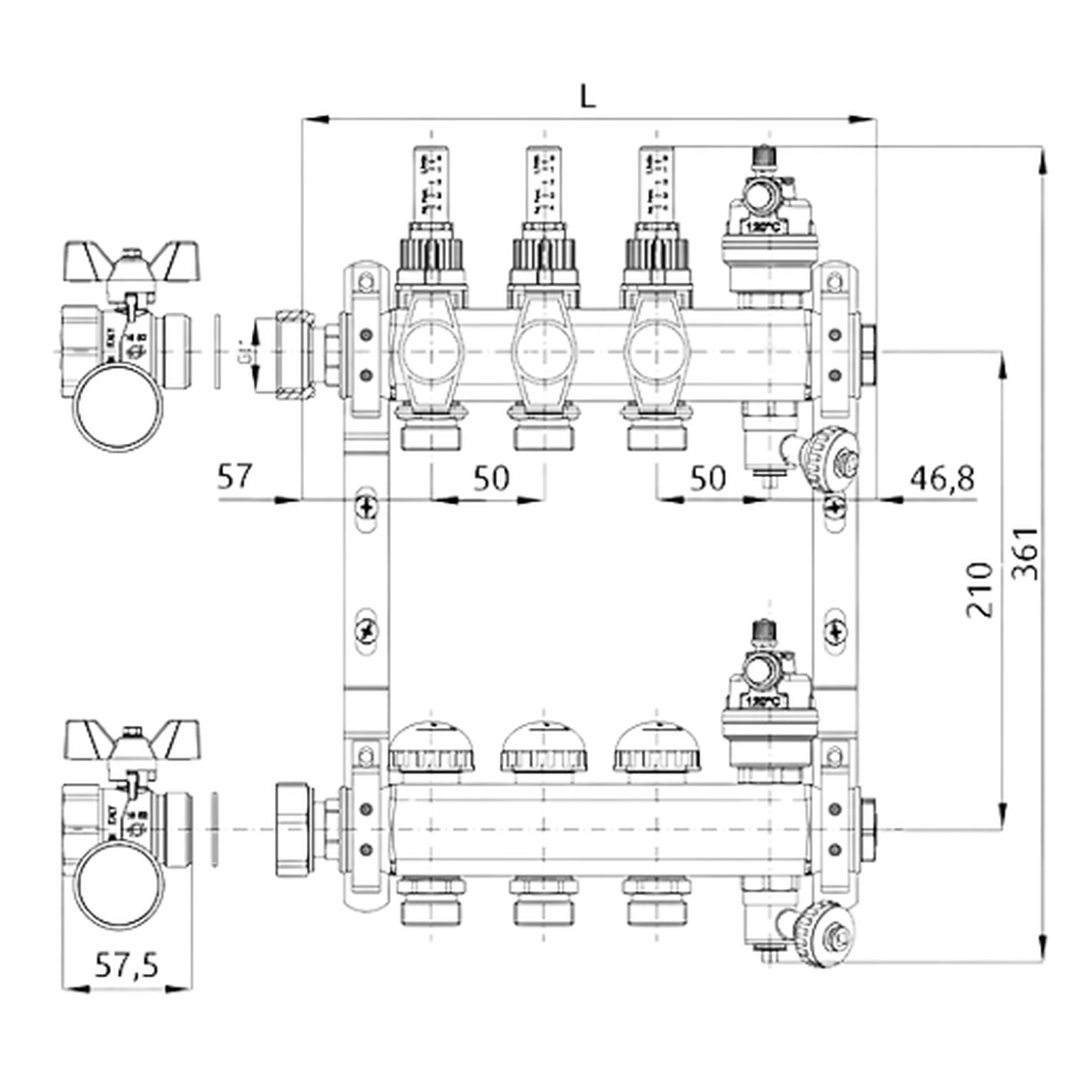 Vogel & Noot VN-FLOORTEC, Edelstahlverteiler, AFC-V11HK, exkl. Kugelhahn, L = 651 mm, 1 Stk.