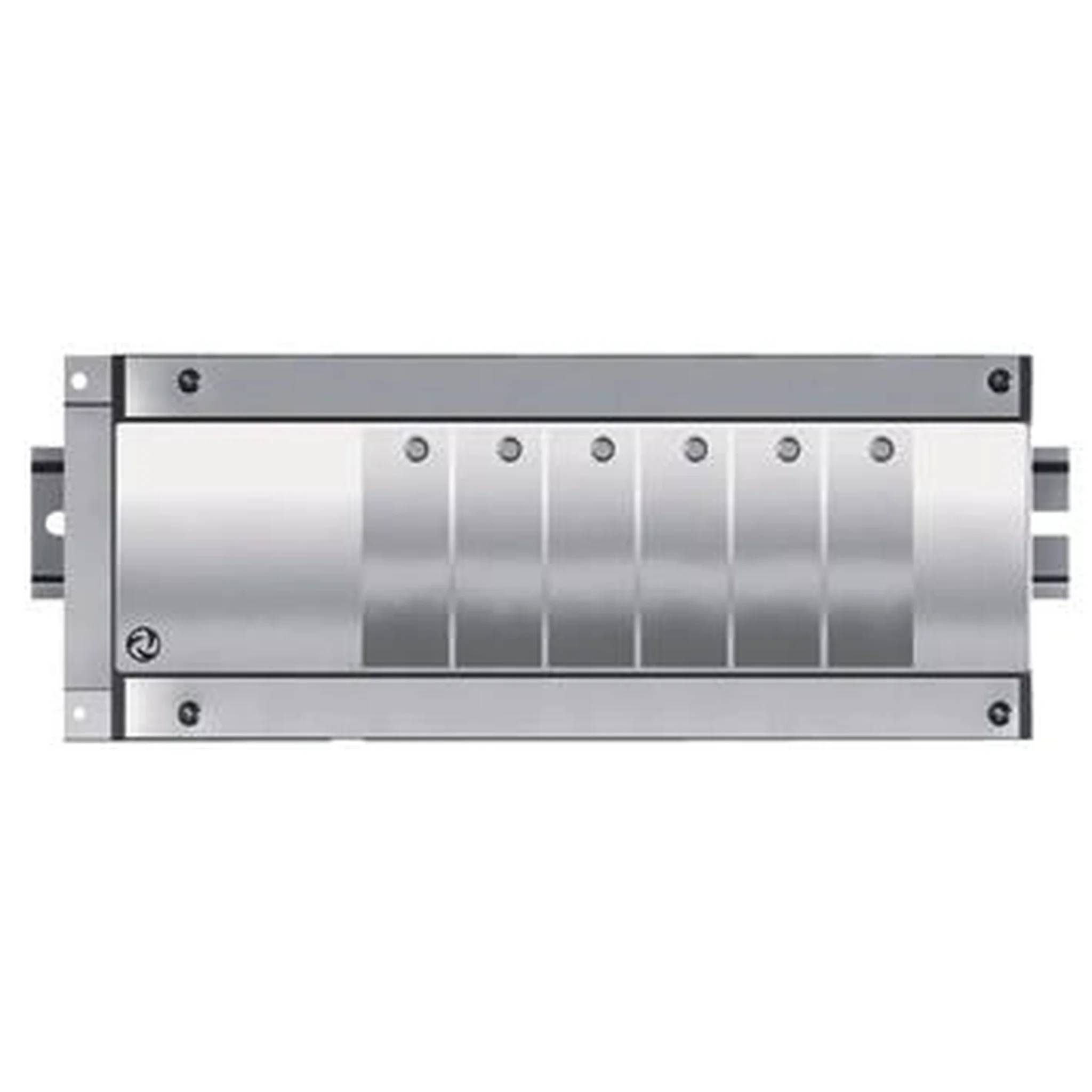 Ein Metallschlüsselbolt für Türen mit rechteckigem Gehäuse und verlängertem Riegel auf jeder Seite.