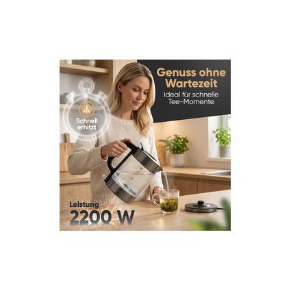 PROFI COOK Wasserkocher PC-WKS 1322, Glas/dark inox, 1,7 L