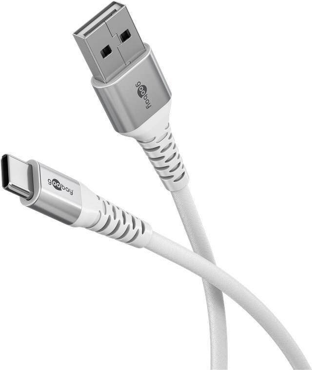 Goobay USB-C™ auf USB-A Supersoftes Textilkabel mit Metallsteckern, 3 m, weiß (74532)