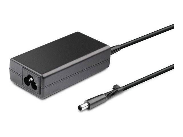 Schwarzer Stromadapter mit angeschlossenem Kabel und Hohlstecker-Anschluss