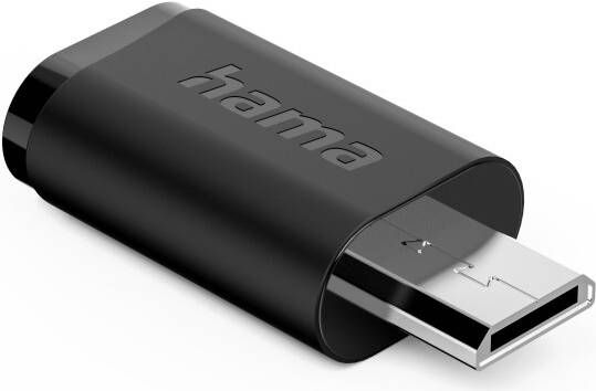 Ein schwarzes USB-Speicherlaufwerk mit der Aufschrift „hama