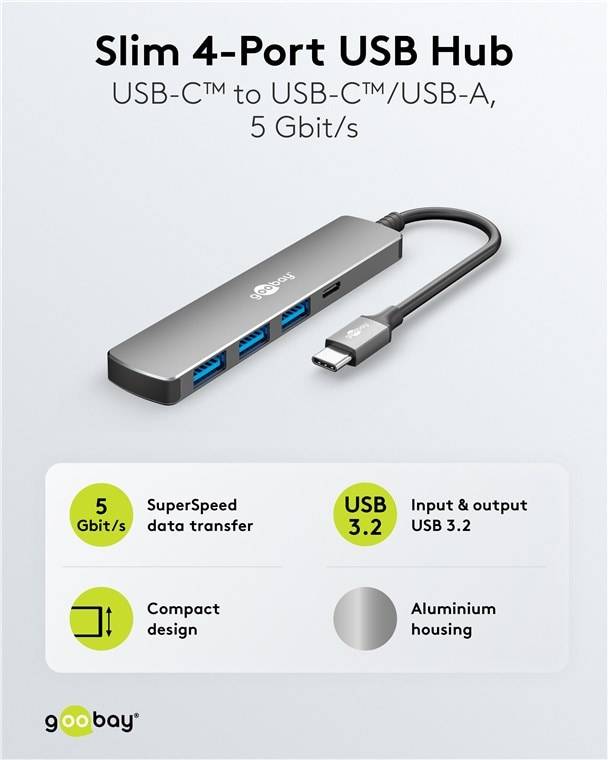 GOOBAY USB3.2 Hub 79158 Slim 4 Port USB-C auf USB-C/USB-A 5 Gbit/s