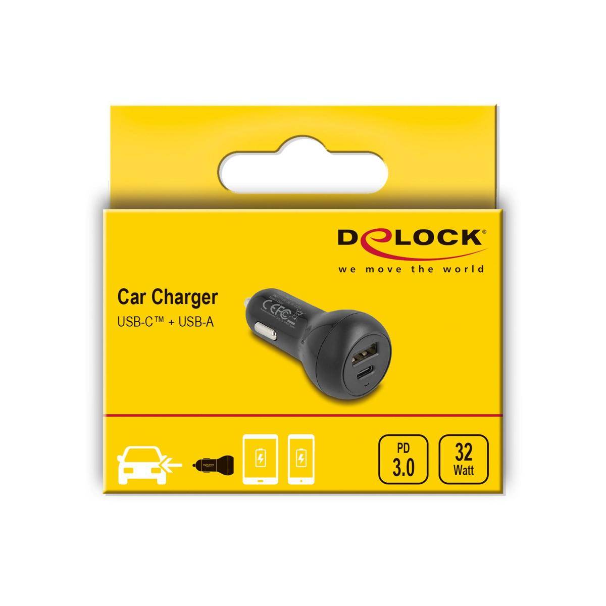 64329 - Delock Kfz Ladeadapter USB Type-C™ PD 3.0 und USB Typ-A mit 32 W