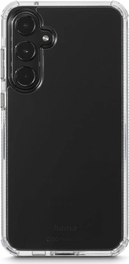 Transparente Smartphone-Schutzhülle mit kreisförmiger Kameraaussparung in der oberen linken Ecke, die ein minimalistisches Design präsentiert.