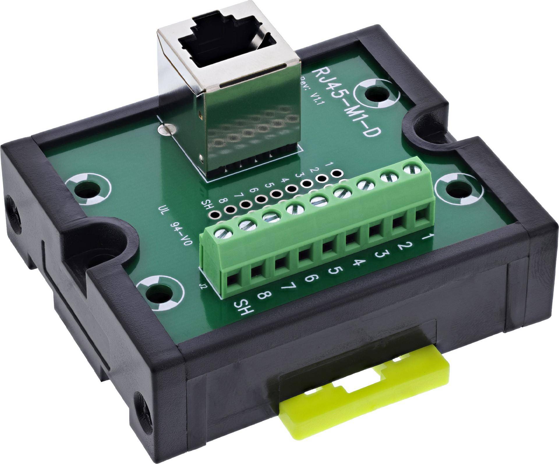 InLine® RJ45 Breakout-Buchse an 9pol Schraubklemme, Hutschiene, geschirmt Adapter / Konverter