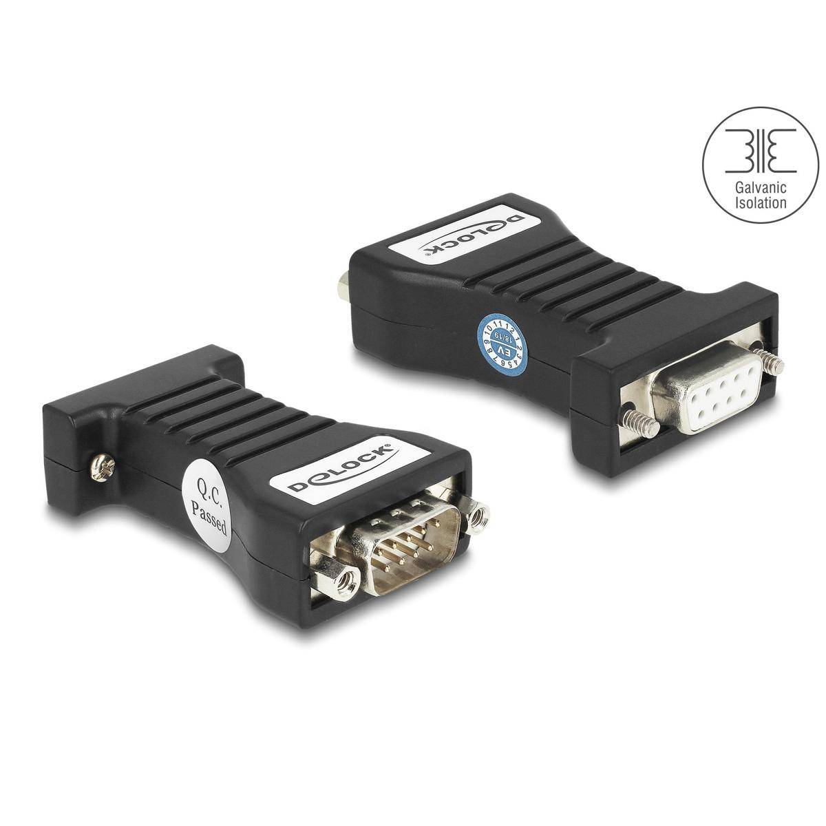 64314 - Delock Isolator RS-232 D-Sub 9 Buchse zu RS-232 D-Sub 9 Stecker mit galvanischer Trennung 2,5 kV