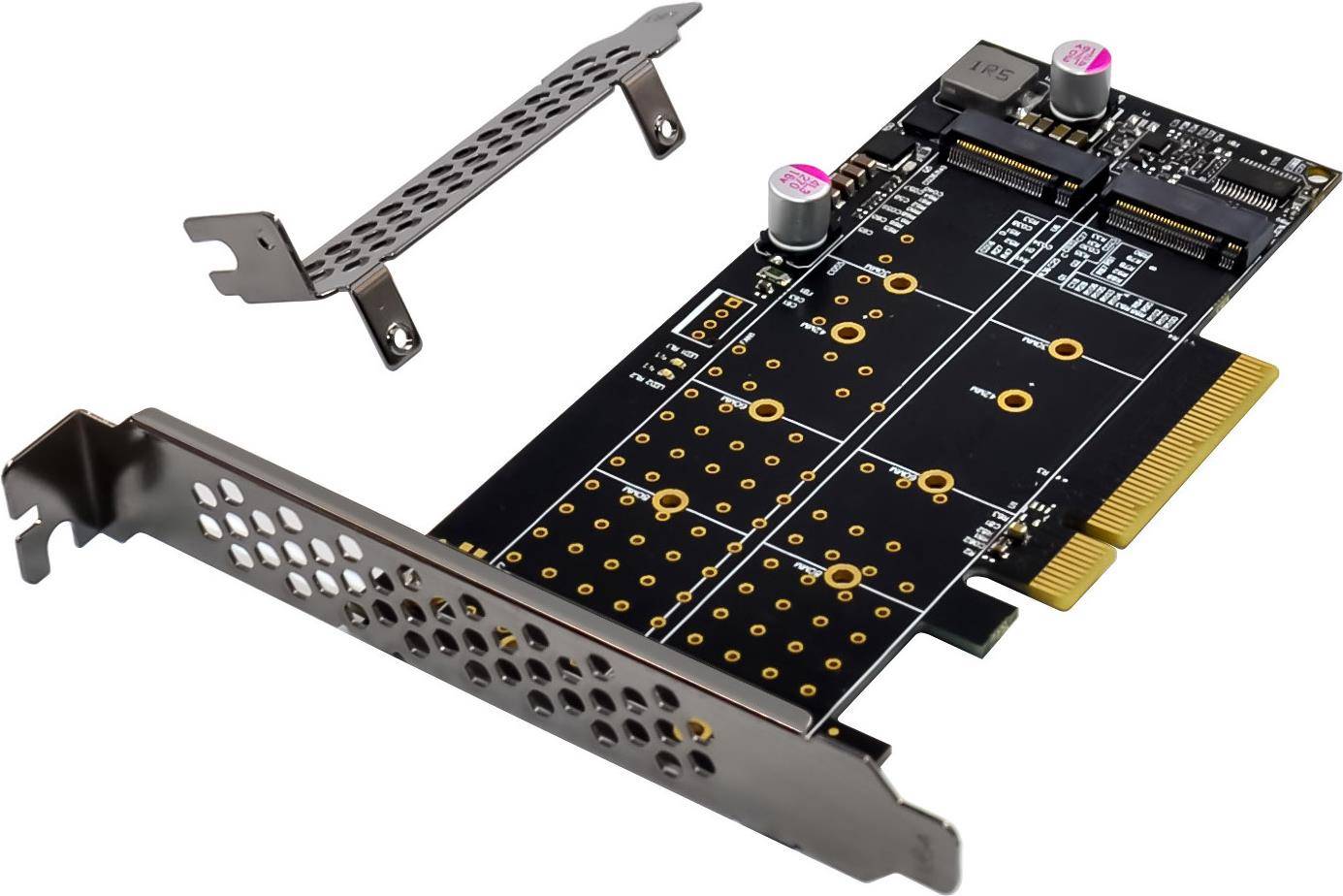 InLine PCIe Karte zu 2x intern NVMe M.2 Key M  Bifurcation x8 Low-Profile 3.0