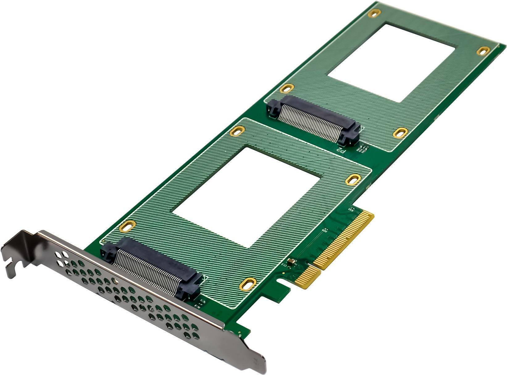 InLine PCIe Karte zu 2x intern U.2 NVMe SFF-8639  Bifurcation x8 schmal 3.0