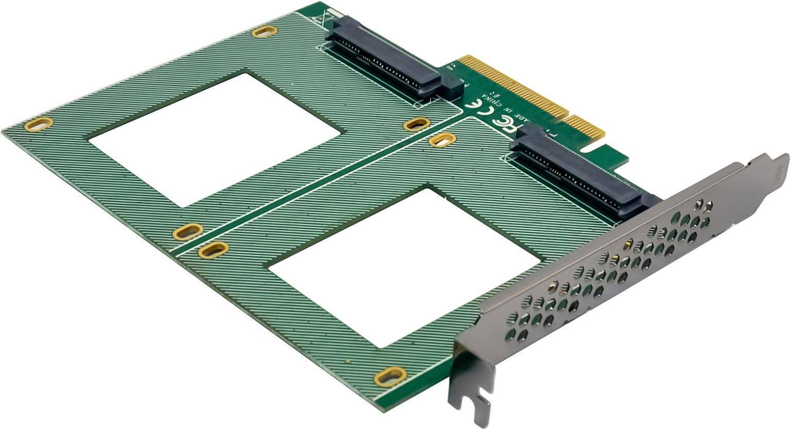 InLine PCIe Karte zu 2x intern U.2 NVMe SFF-8639  Bifurcation x8 breit Low-Profile 3.0 x4