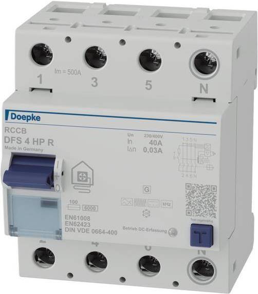 Doepke FI-Schutzschalter DFS4 040-4/0,03-HP R 4-polig 40 A Typ B+ für Wärmepumpen N rechts (09134807)