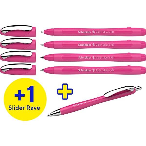 Kugelschreiber 4x Slider Memo XB + 1x Slider Rave XB power pink
