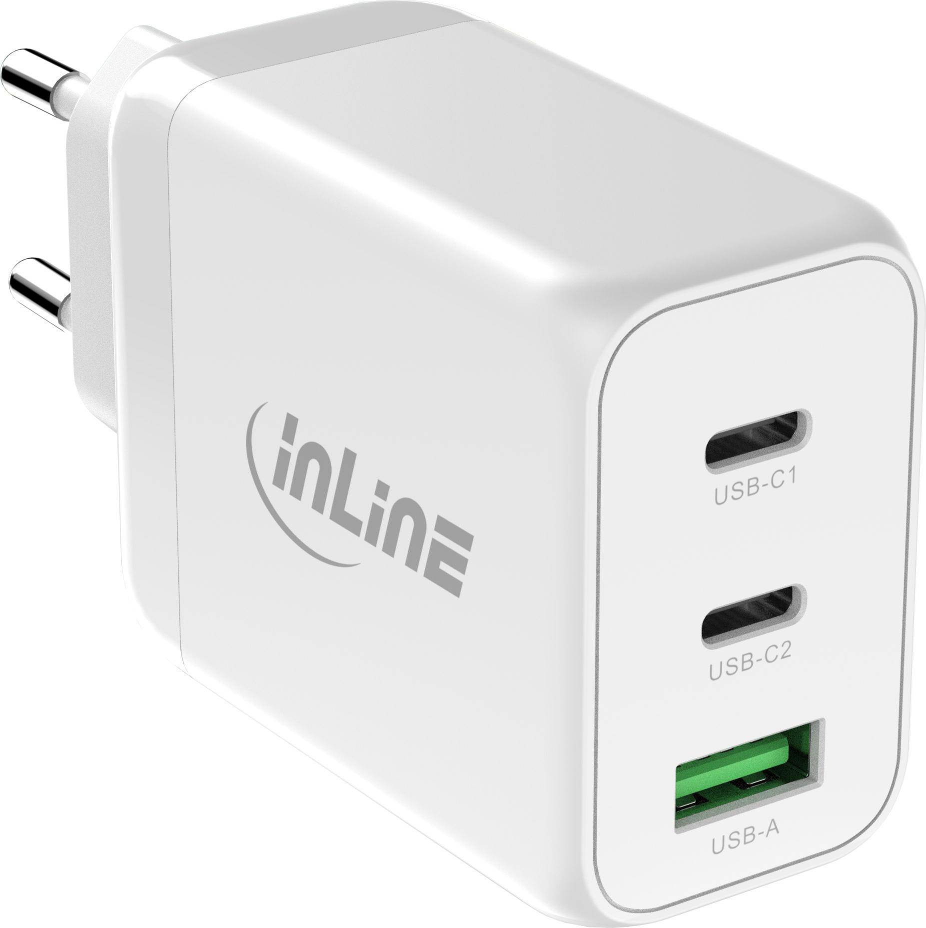 InLine® USB PD Netzteil, GaN Ladegerät, 3-Port, Dual USB-C+USB-A, 65W, weiß (31506E)