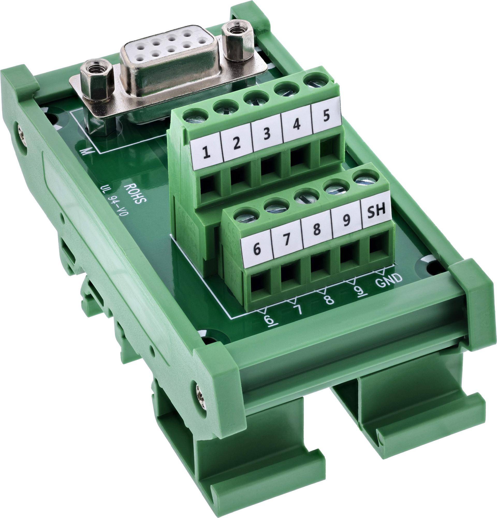 InLine® D-Sub 9 Terminalblock, Buchse, Schraubklemme, Hutschiene Adapter / Konverter Terminalblock
