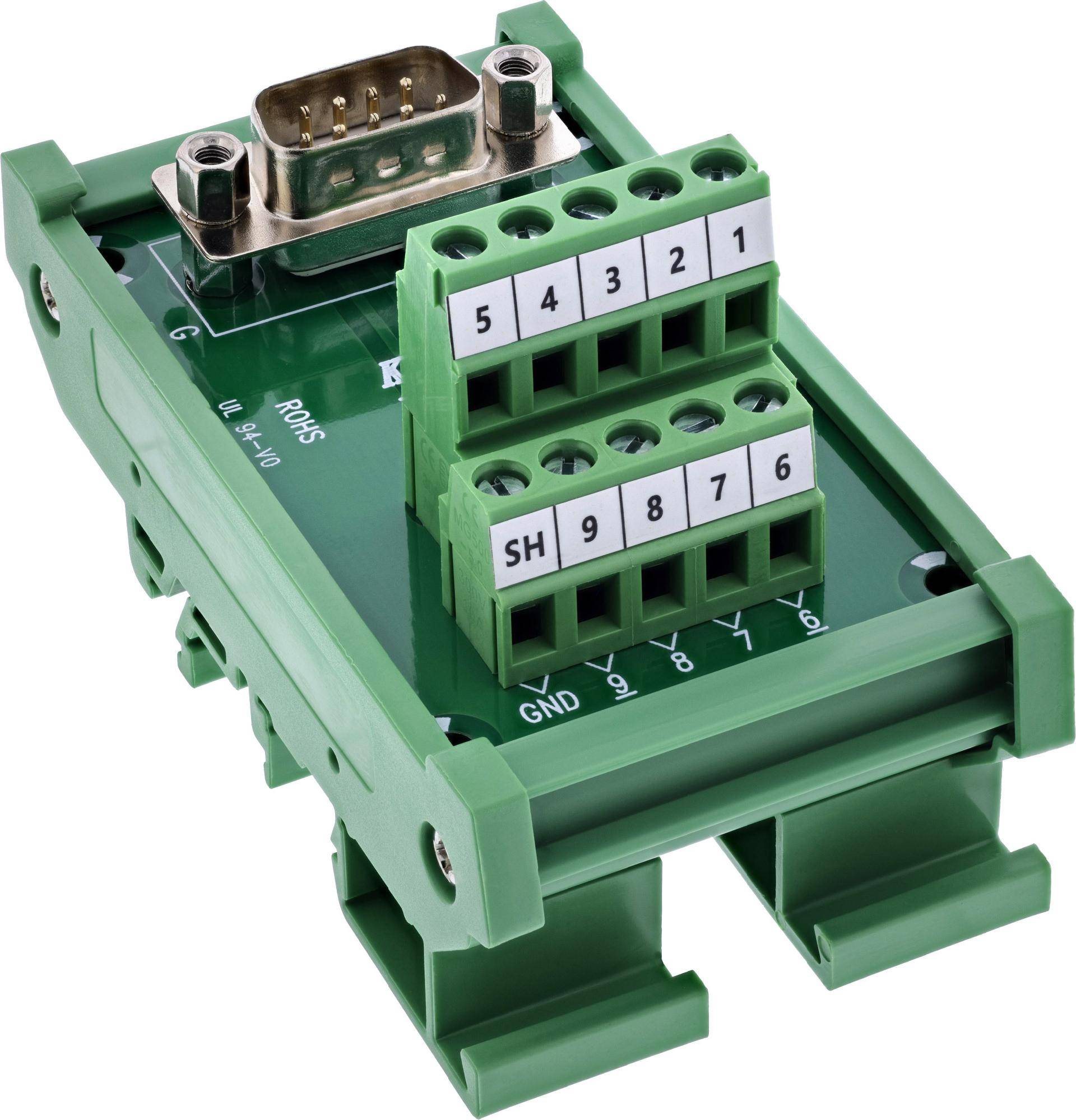 InLine® D-Sub 9 Terminalblock, Stecker, Schraubklemme, Hutschiene Adapter / Konverter Terminalblock