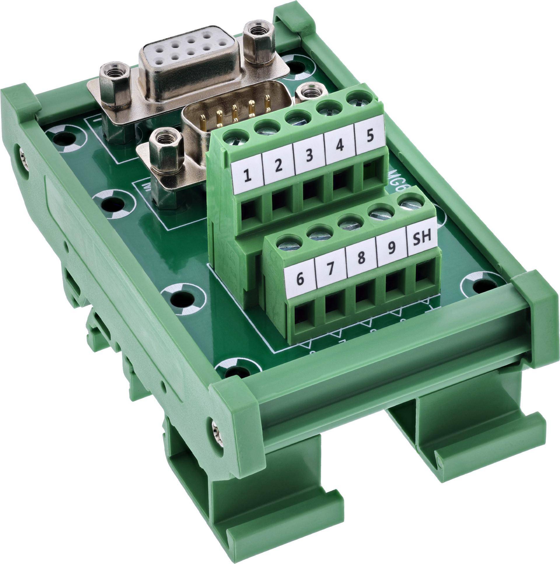 InLine® D-Sub 9 Terminalblock, Buchse/Stecker, Schraubklemme, Hutschiene Adapter / Konverter