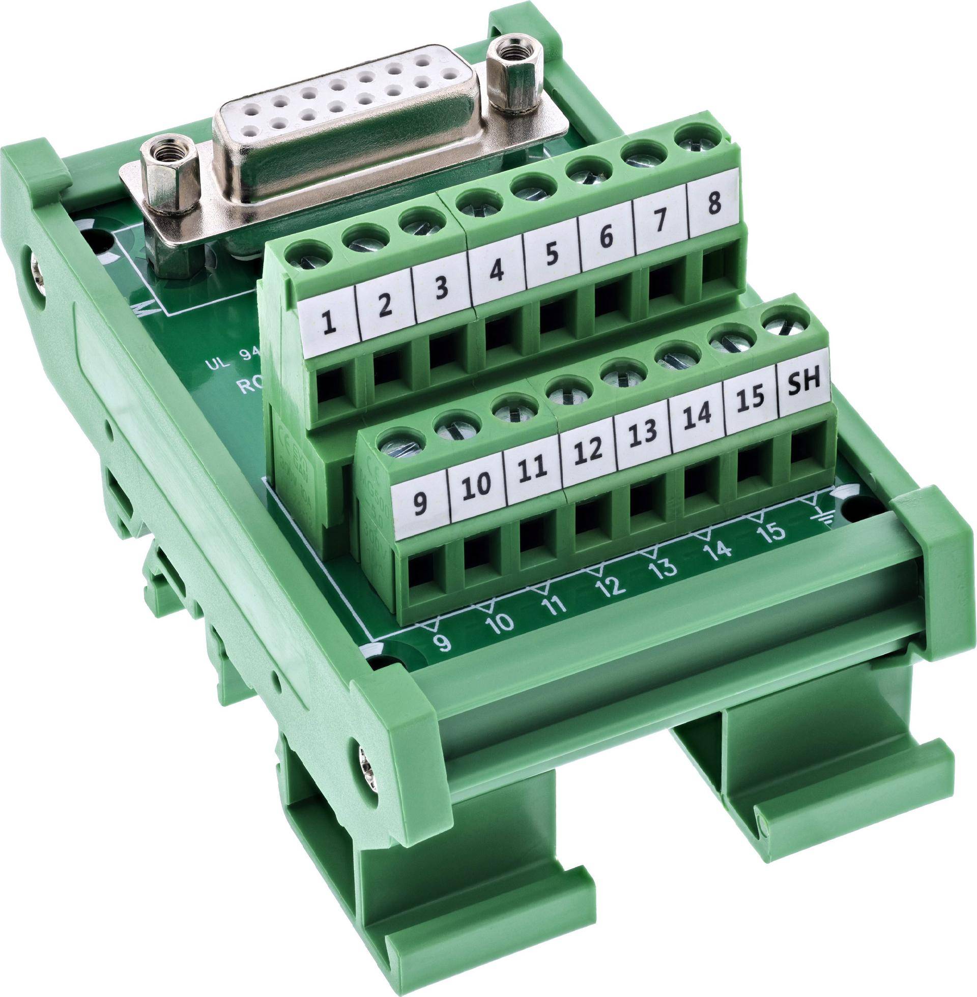 InLine® D-Sub 15 Terminalblock, Buchse, Schraubklemme, für Hutschiene Adapter / Konverter