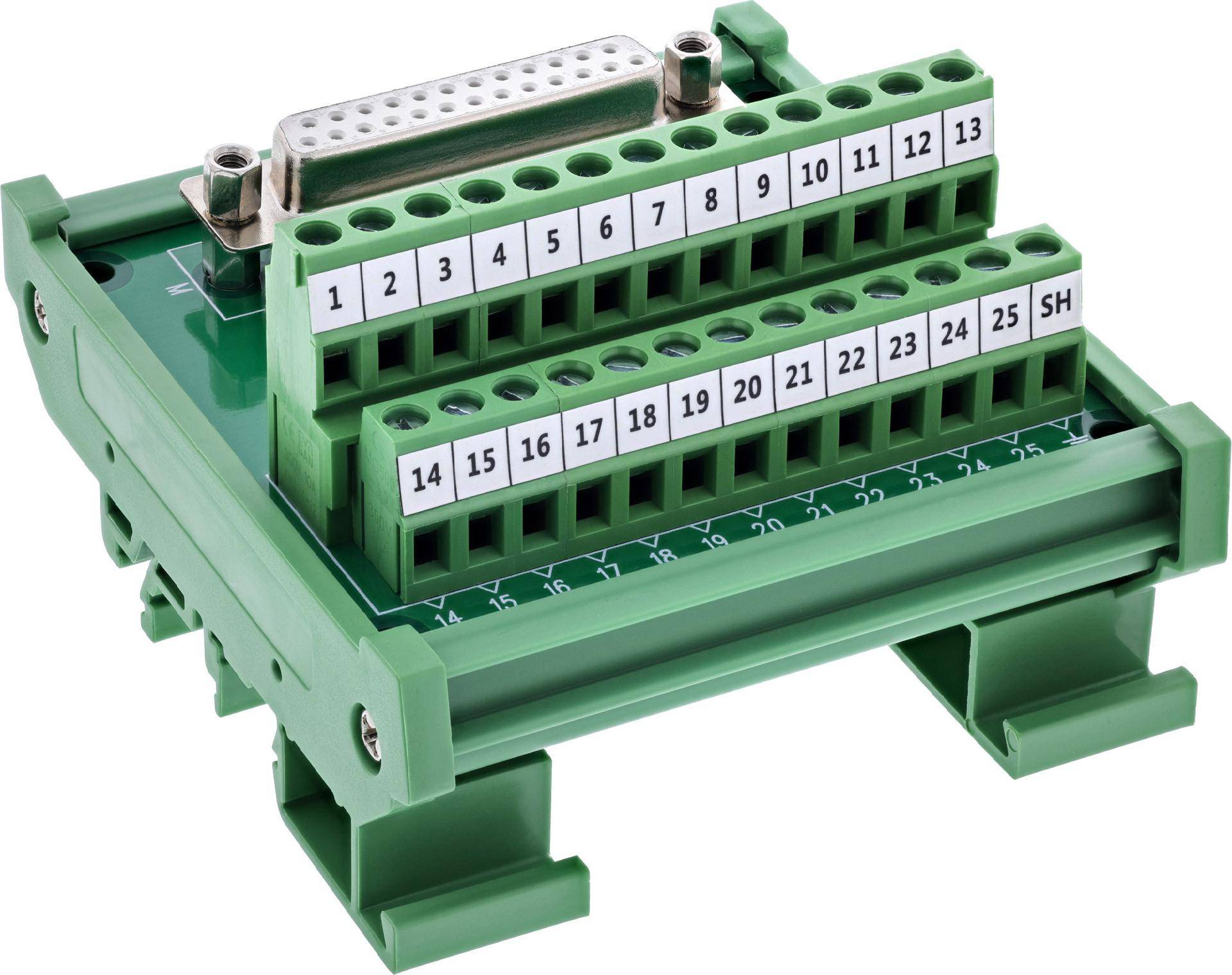 InLine® D-Sub 25 Terminalblock, Buchse, Schraubklemme, für Hutschiene Adapter / Konverter