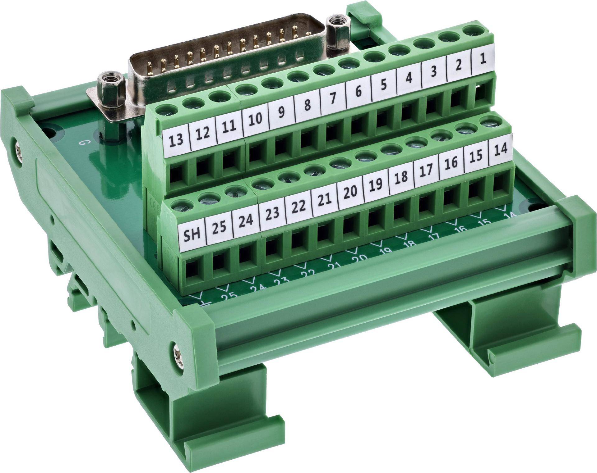 InLine® D-Sub 25 Terminalblock, Stecker, Schraubklemme, Hutschiene, nummeriert Adapter / Konverter