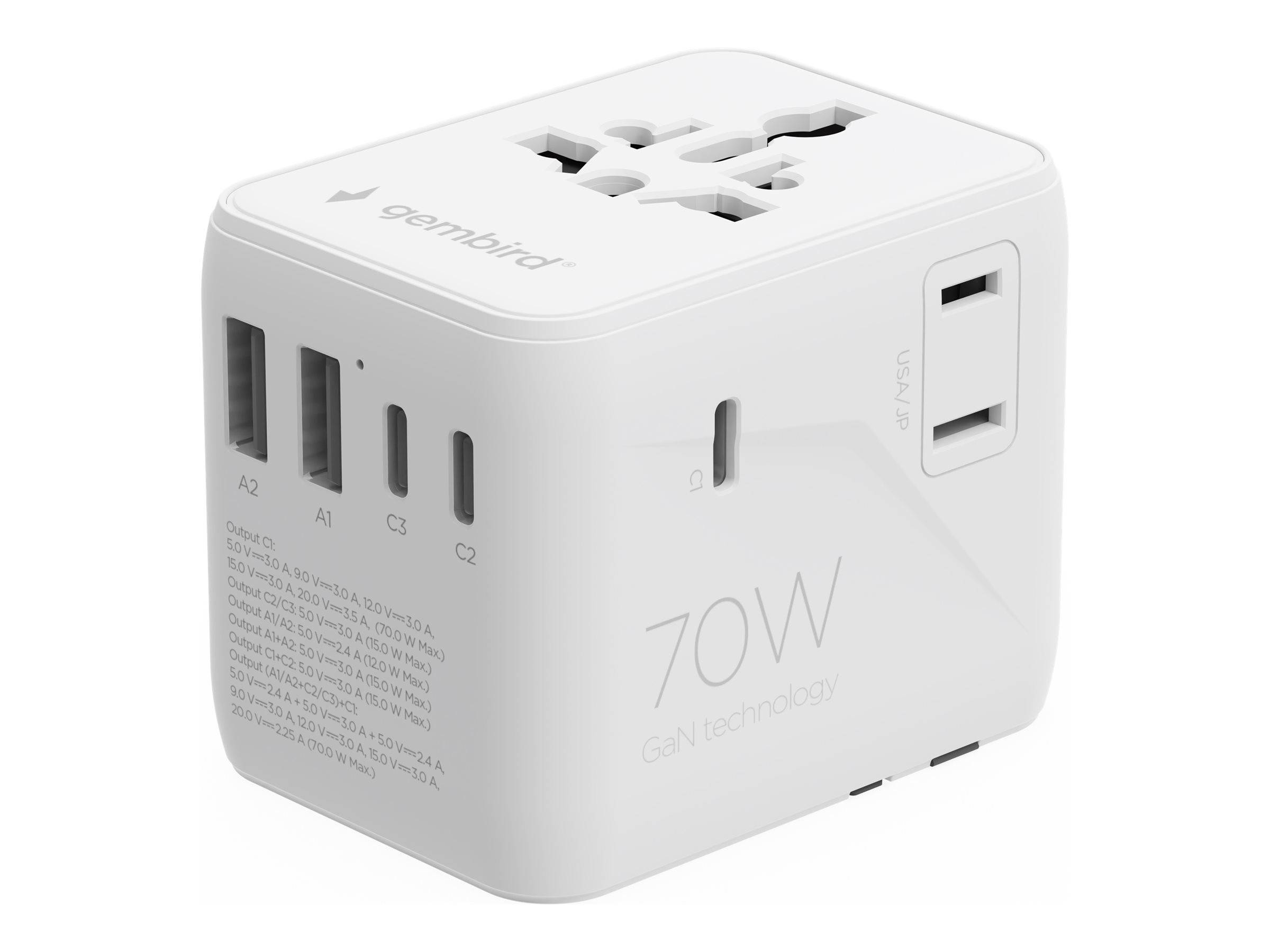 Gembird Netzteiladapter mit USB-Ladegerät - Typ A, Typ C, Typ G, Typ I (S)zu USB