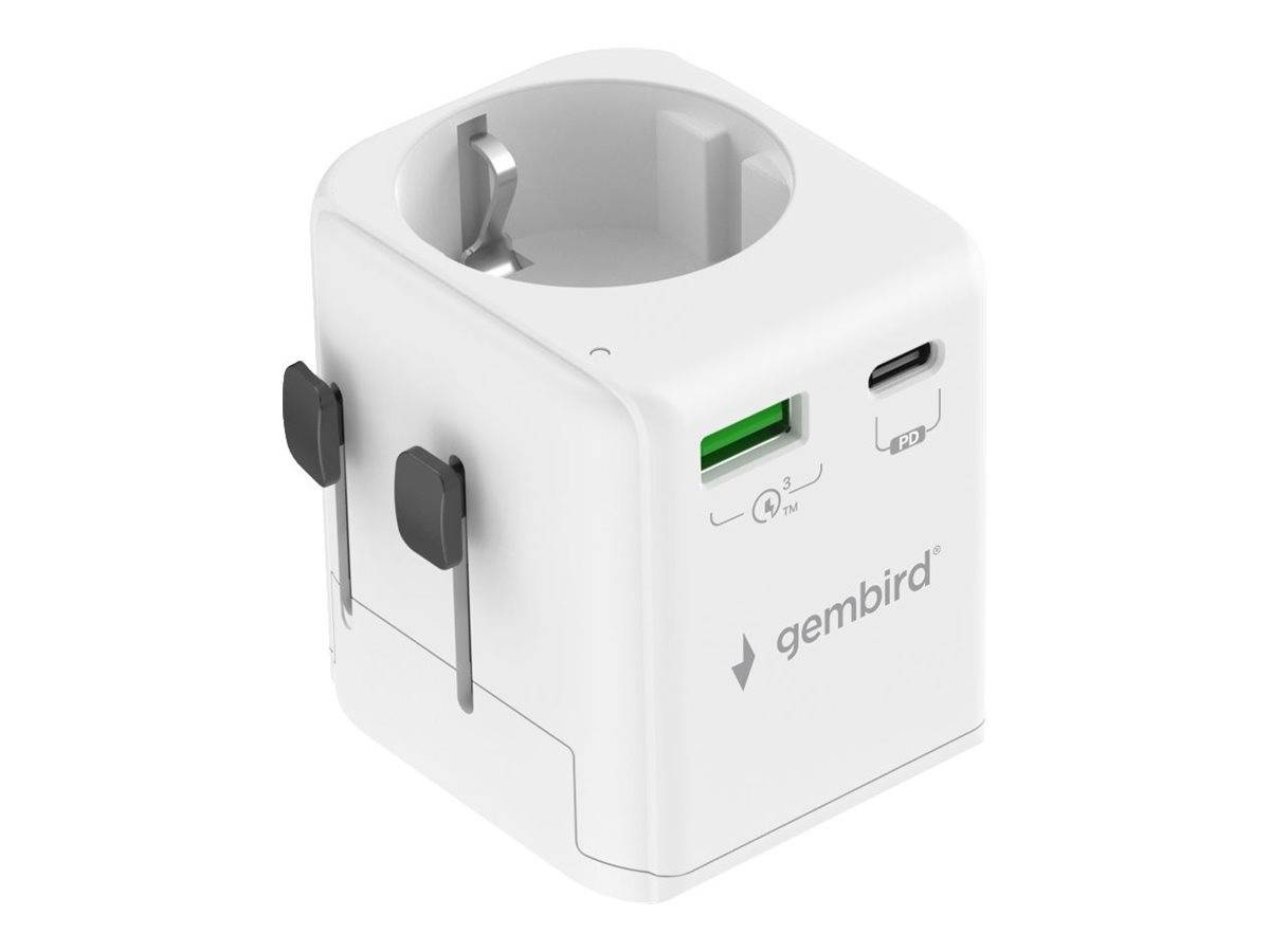 Gembird Netzteiladapter mit USB-Ladegerät - Typ B, Typ G, Typ I (S)zu USB-C -