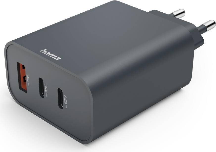 Hama Schnellladegerät, 2x USB-C, 1x USB-A, PD, 65 W, Anthrazit
