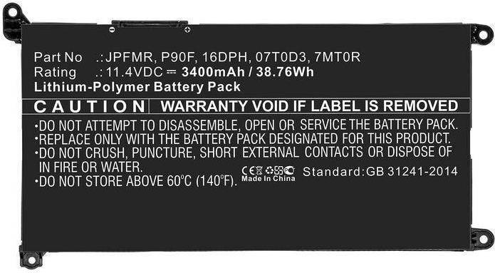 CoreParts Laptop Battery 41Wh Li-Pol 11.4V 3600mAh Black 1VX1H