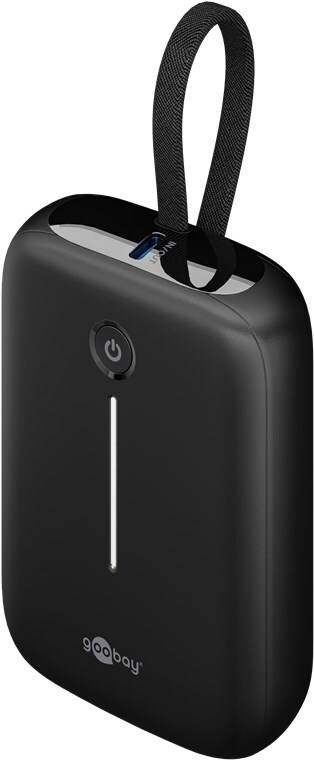 Goobay Powerbank mit integriertem USB-C-Kabel, USB-C, USB-A, PD, Quick Charge, SCP, LiPo, 13cm Kabel - Kapazität: 10000 mAh