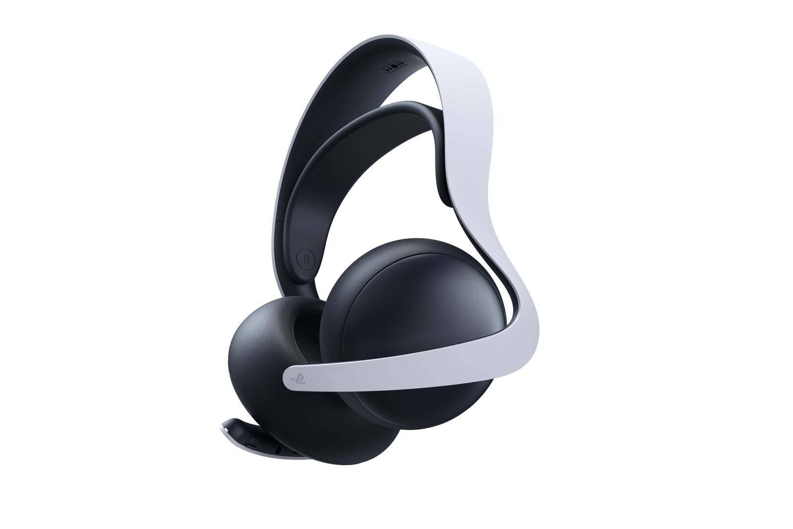 Ein schwarzes Over-Ear-Headset mit weißem Kopfbügel und Mikrofonarm, isoliert auf weißem Hintergrund dargestellt.