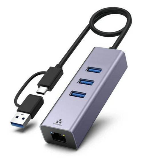 Exertis Connect USB 3.1 Gigabit Ethernet Netzwerkadapter mit USB HUB und Typ-C Konverter