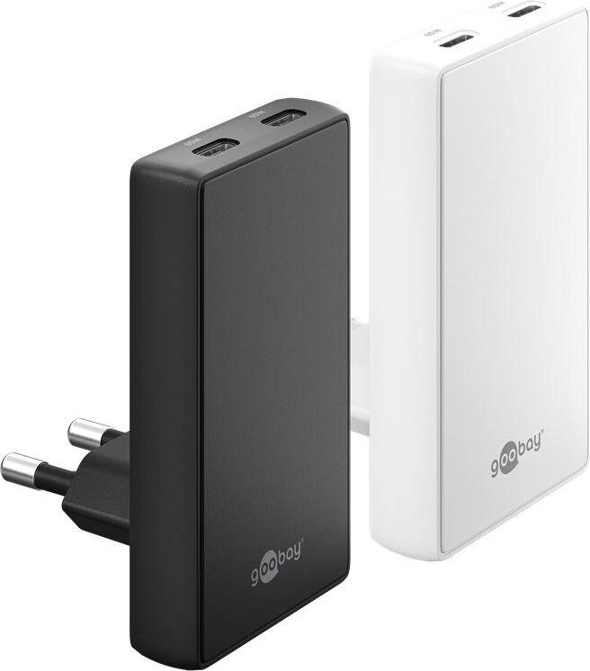 Goobay USB-C PD GaN Dual-Schnellladegerät 90° Flat 65 W weiß
