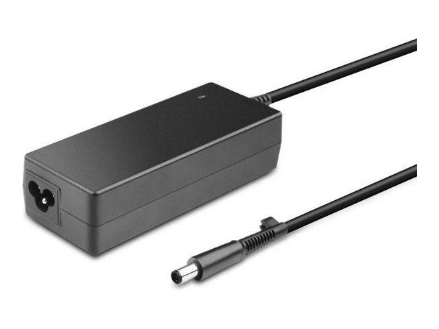 Schwarzer Laptop-Stromadapter mit angebrachtem Kabel und Zylinderstecker