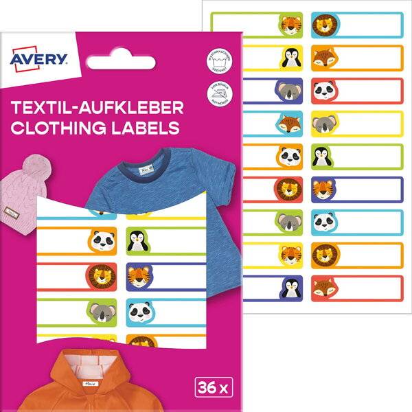 Textilaufkleber 45x13mm 36 Stück Motiv Tiere