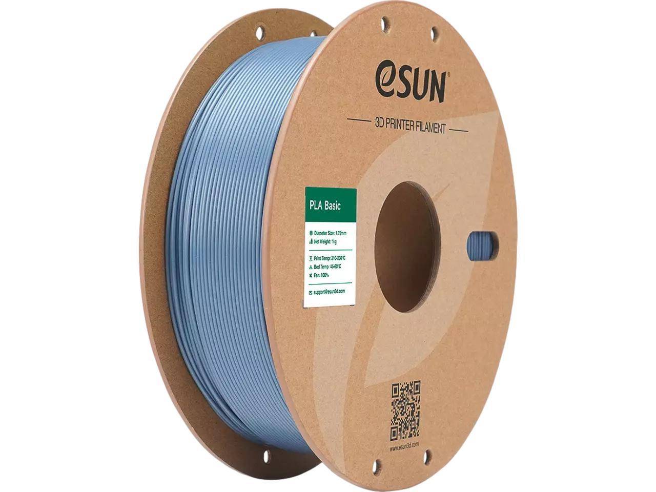 Blauerspule mit PLA-3D-Druckerfilament auf einer Pappspule mit den Etiketten „eSUN