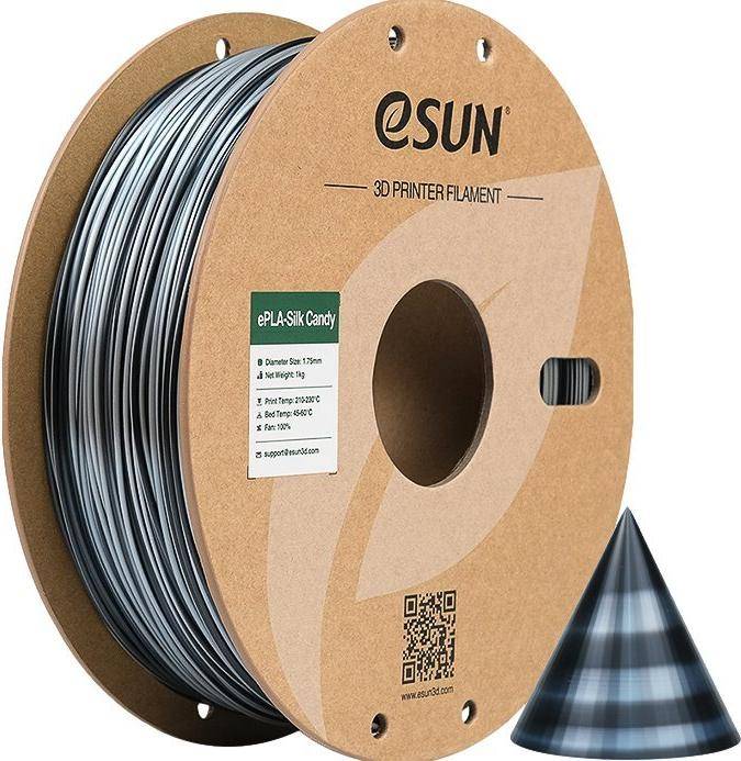 EPLA-SILK CANDY 1,75mm SILVER BLACK 1kg ESUN 3D FILAMENT (EPLA-SILK CANDY175SB1)