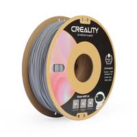 Spule mit grauem 3D-Druckfilament auf einer Creality-Spule mit schwarz-goldenem Etikett.