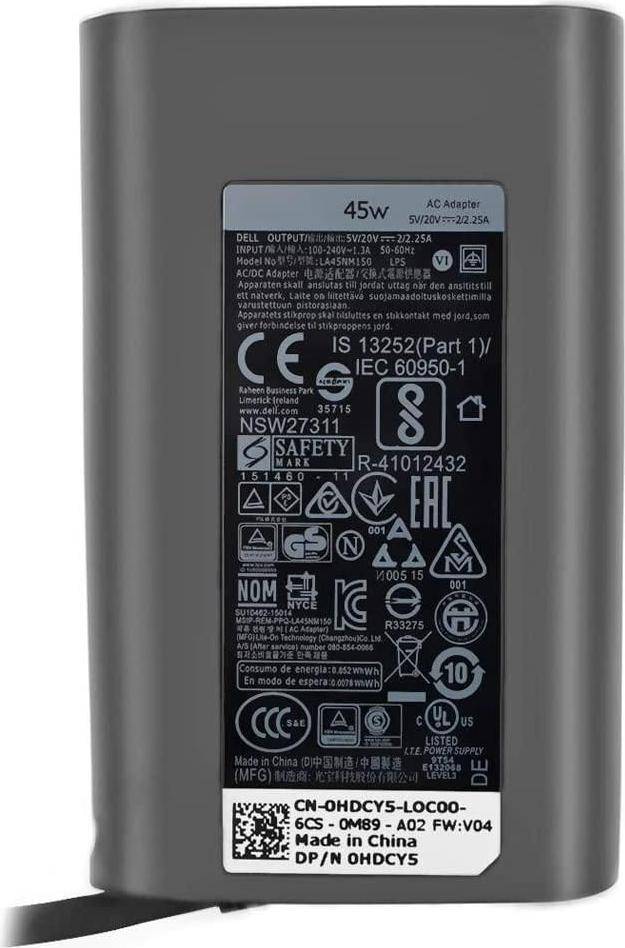 Dell AC Adapter, 45W, 19.5V, 3 (not incl.), PD2.1 (492-BCDL)