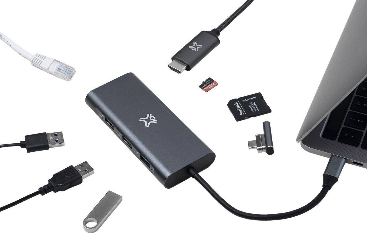 XtremeMac XWH-HUB8-13 Schnittstellen-Hub USB Typ-C 40000 Mbit/s Grau (XWH-HUB8-13)