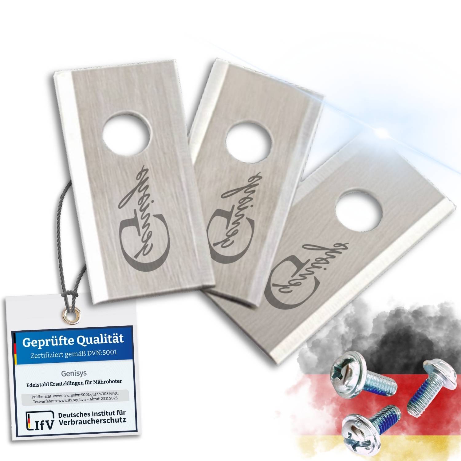 Genisys Edelstahl Ersatz Messer Klingen kompatibel mit Eufy E15 E18 Mähroboter von Anker - LongLife - 1-Loch bruchsicher [DIN EN 50636 geprüft],30,S