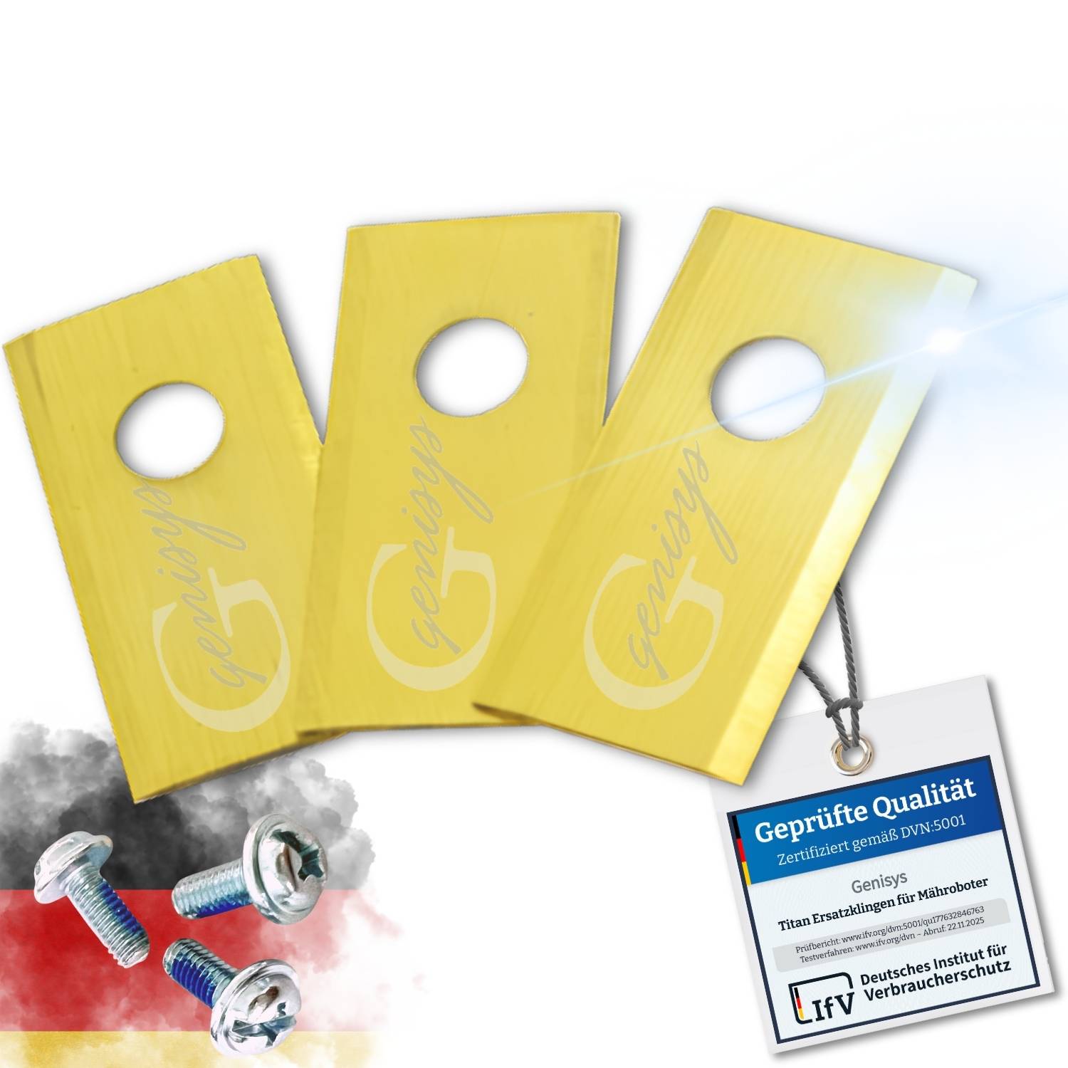 Genisys Titan Ersatz Messer Klingen kompatibel mit Eufy E15 E18 Mähroboter von Anker - LongLife - 1-Loch bruchsicher [DIN EN 50636 geprüft],9,Stück