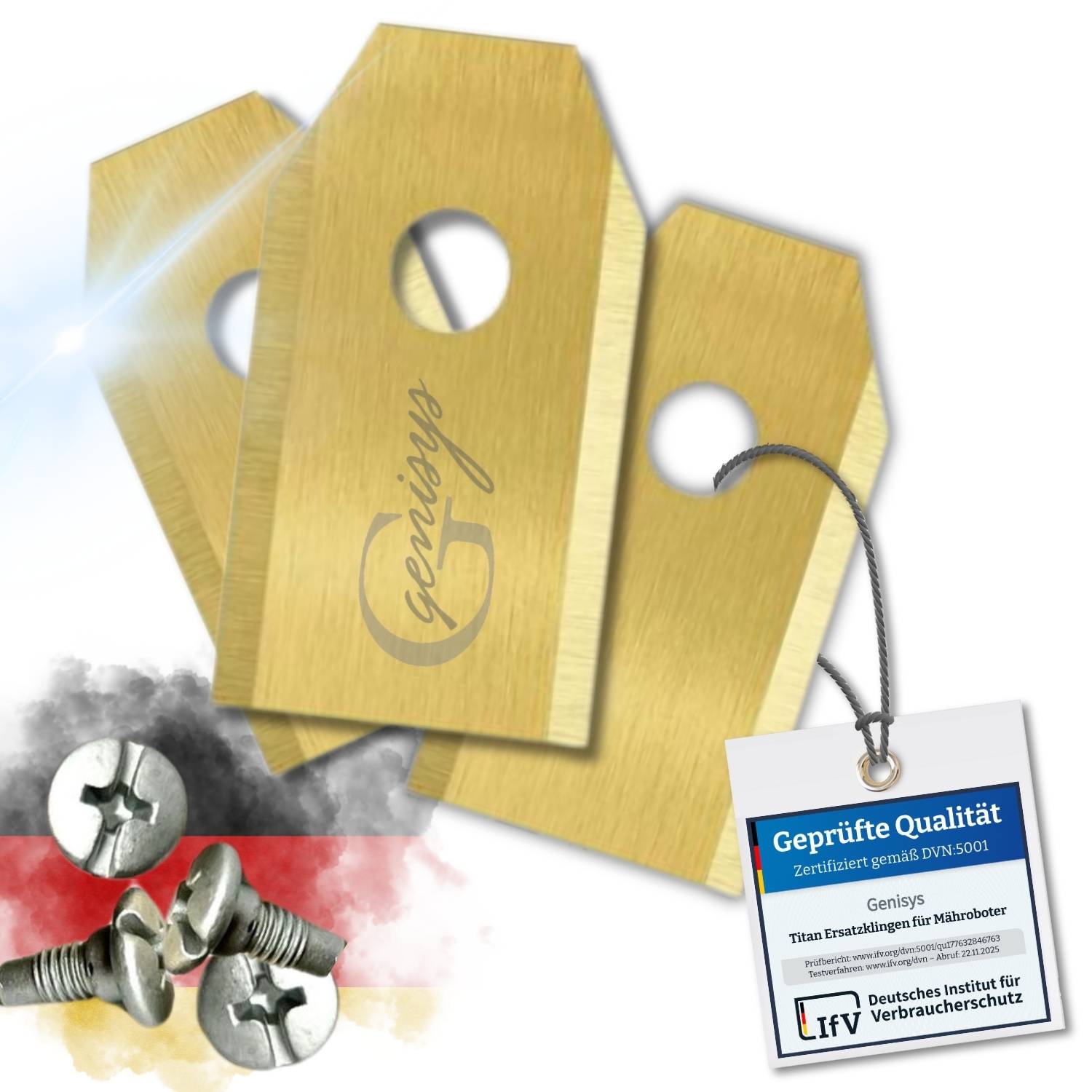 Titan Messer kompatibel mit Yardcare Mähroboter Klingen - LongLife - bruchsicher [DIN EN 50636 geprüft] von Genisys,18,Stück