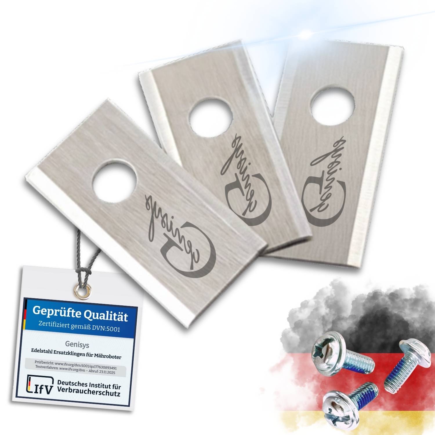 Genisys Edelstahl Ersatz Messer Klingen kompatibel mit RoboUP Mähroboter T600 T1200Pro - LongLife - 1-Loch bruchsicher [DIN EN 50636 geprüft],18,St?
