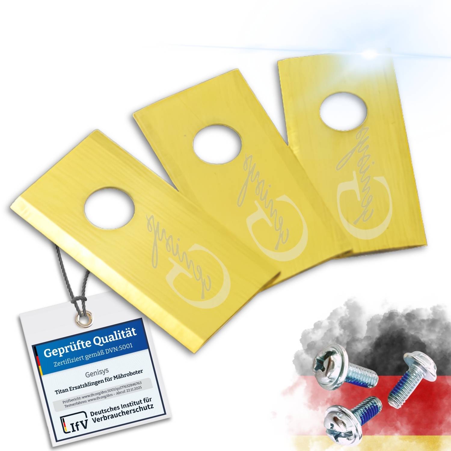 Genisys Titan Ersatz Messer Klingen kompatibel mit RoboUP T600 T1200Pro Mähroboter - LongLife - 1-Loch bruchsicher [DIN EN 50636 geprüft],18,Stück
