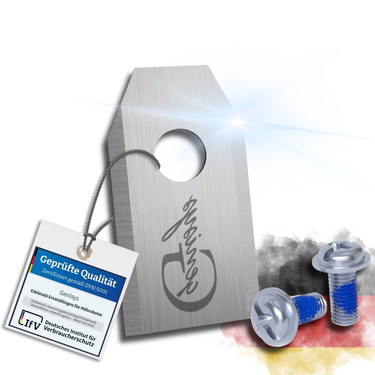 Genisys Edelstahl Ersatz Messer Klingen kompatibel mit Suntek Mähroboter SRM Novabot - LongLife - 1-Loch bruchsicher [DIN EN 50636 geprüft],9,Stück