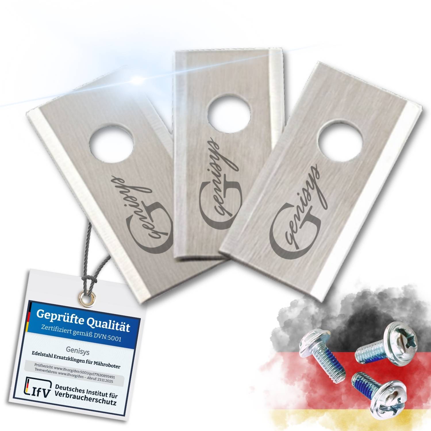 Genisys Edelstahl Ersatz Messer Klingen kompatibel mit Hookii Neomow Mähroboter - LongLife - 1-Loch bruchsicher [DIN EN 50636 geprüft],30,Stück