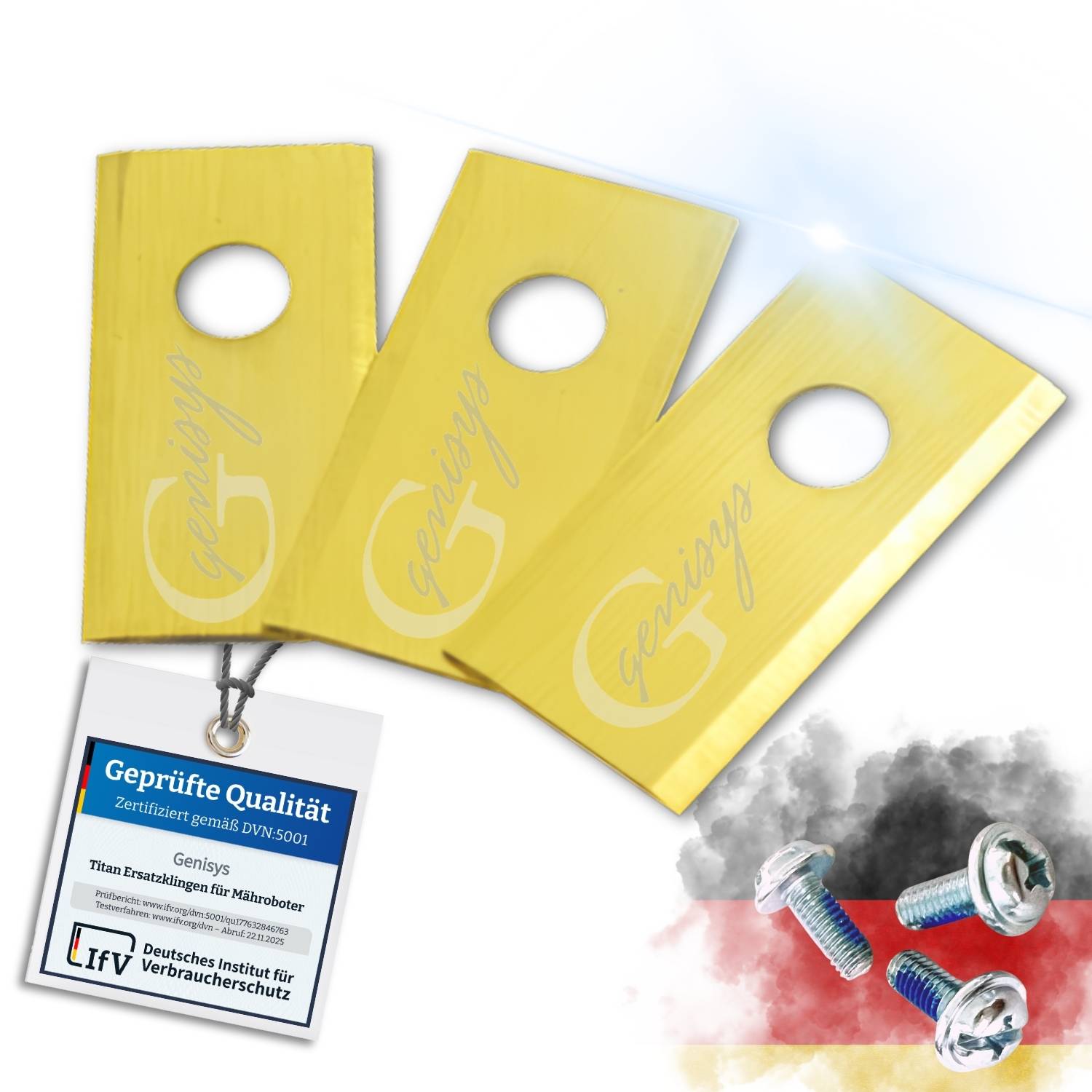 Genisys Titan Ersatz Messer Klingen kompatibel mit Hookii Neomow Mähroboter - LongLife - 1-Loch bruchsicher [DIN EN 50636 geprüft] 30 Stück