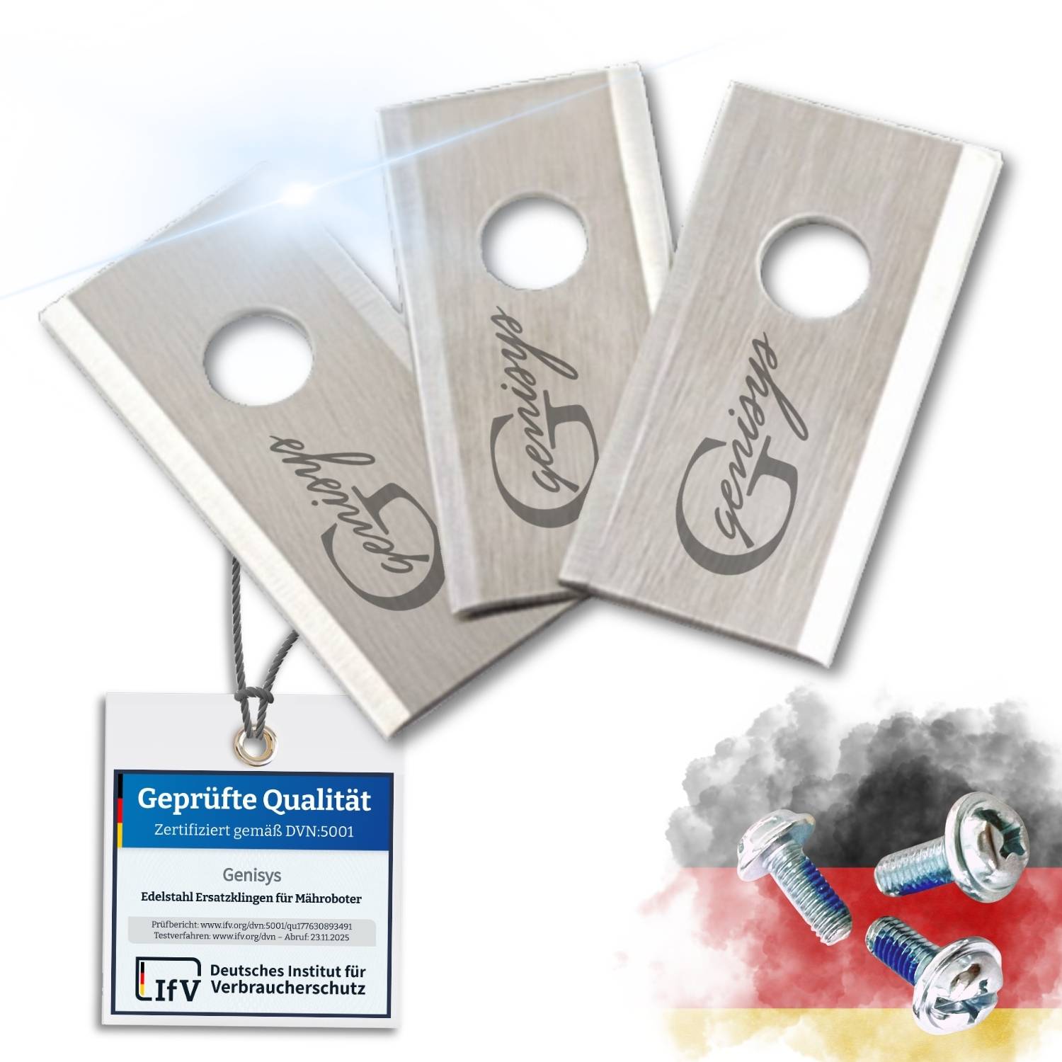 Genisys Edelstahl Ersatz Messer Klingen kompatibel mit Terramow Mähroboter von Anker - LongLife - 1-Loch bruchsicher [DIN EN 50636 geprüft],30,Stüc