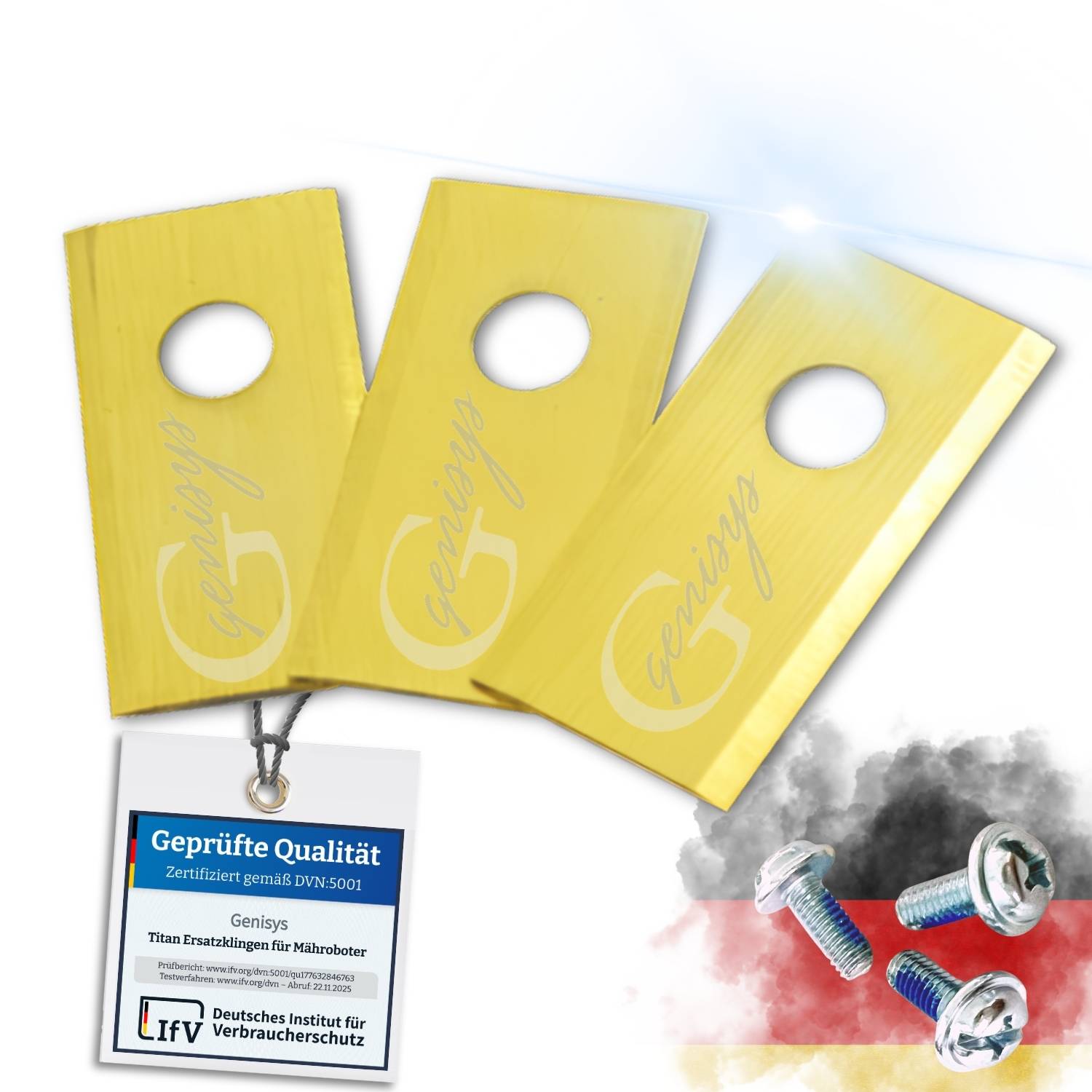 Genisys Titan Ersatz Messer Klingen kompatibel mit Terramow Mähroboter von Anker - LongLife - 1-Loch bruchsicher [DIN EN 50636 geprüft],9,Stück